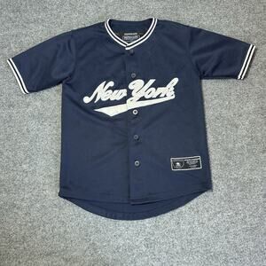 Vtg Renegade New York Yankees Blank MLB Youth Button Up Jersey Sz (S) Dark Blue